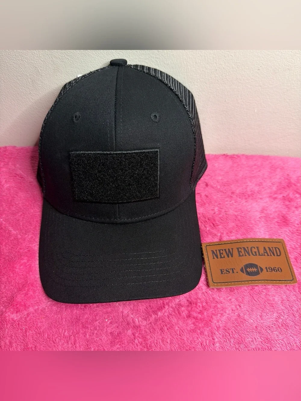 New England Patch Trucker Hat - Black with Brown Patch